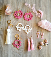 Pink macrame earrings