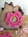 Pink crochet earrings with Rose Quartz beads