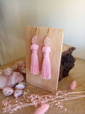 Pink tassel earrings with Rose Quartz