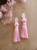 Pink tassel earrings with Rose Quartz