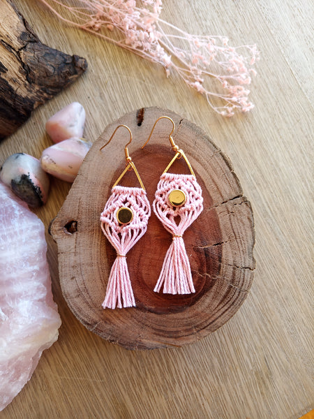 Pink macrame earrings